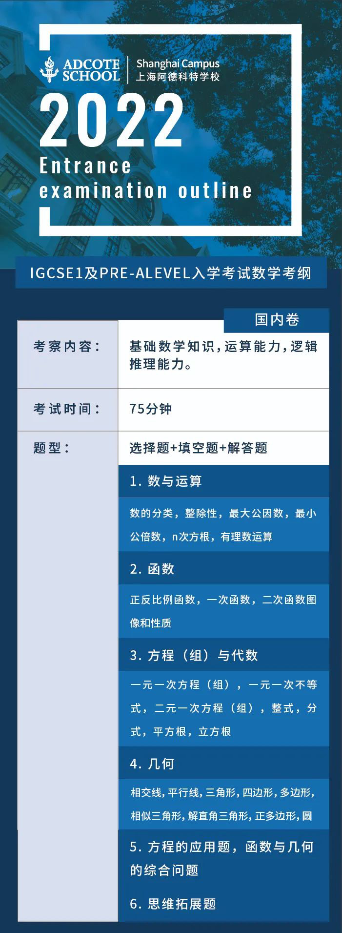 上海阿德科特學(xué)校2022入學(xué)考試內(nèi)容