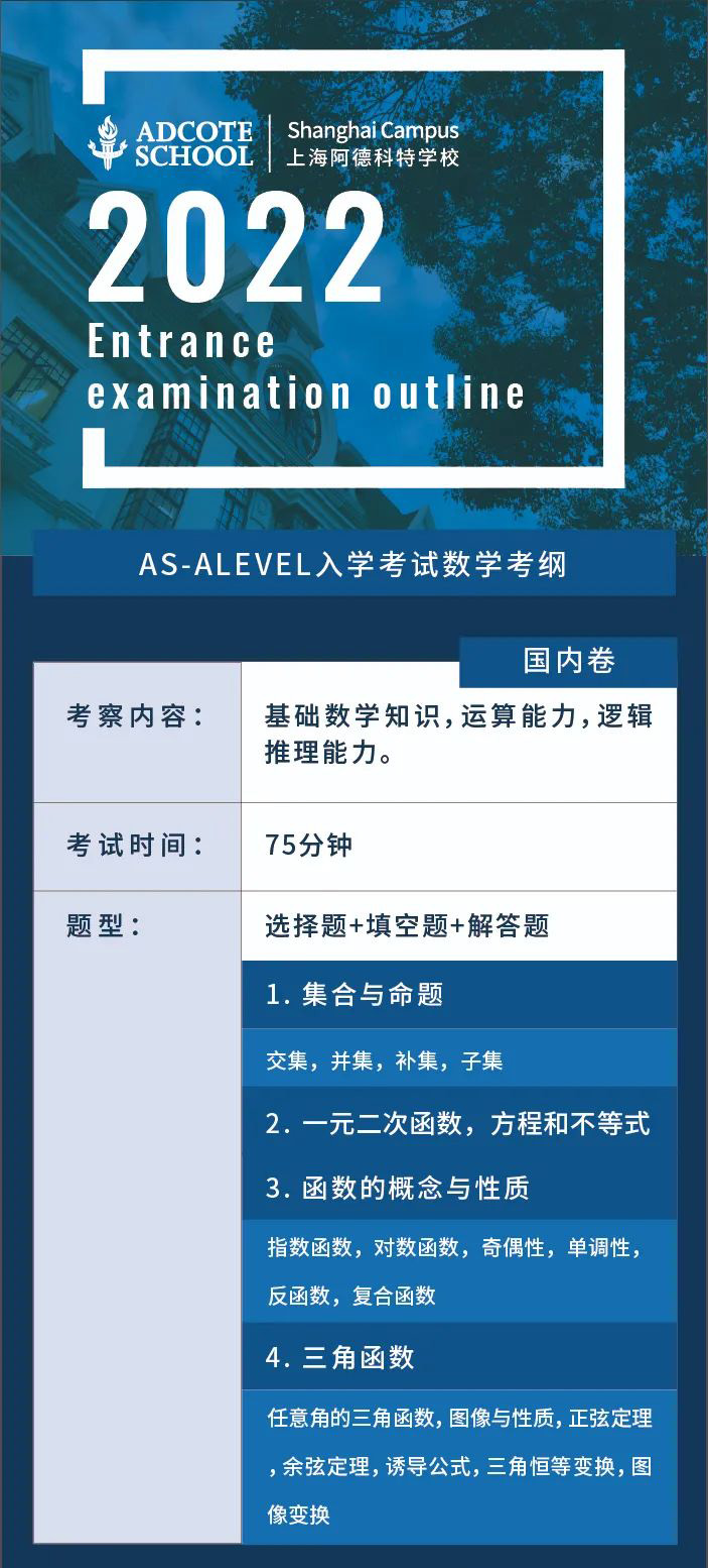 上海阿德科特學(xué)校2022入學(xué)考試內(nèi)容