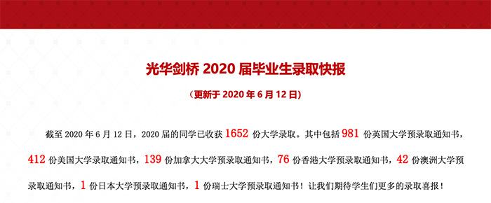 2020上海光華學(xué)院劍橋國(guó)際中心(光華劍橋）升學(xué)錄取表