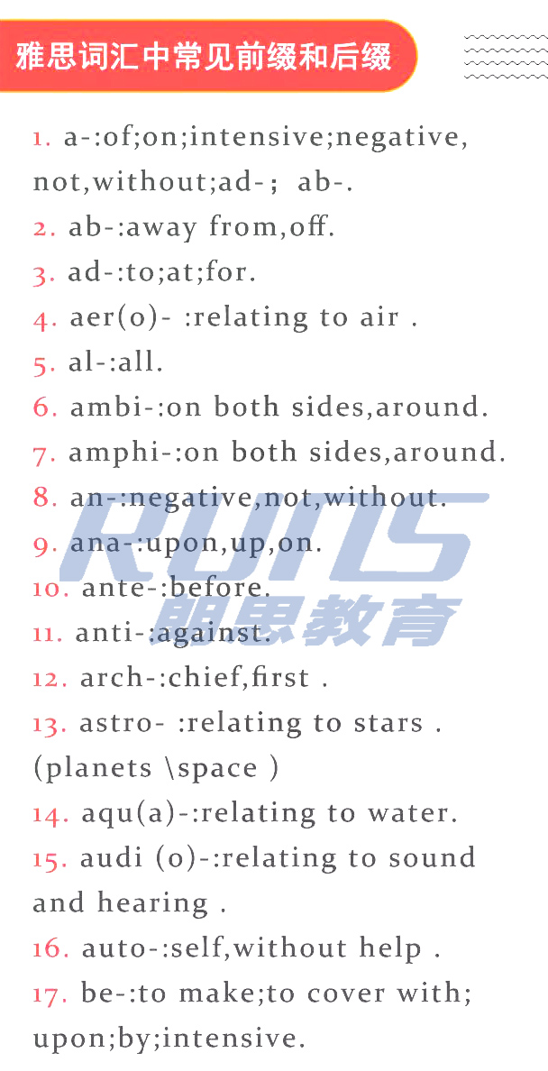 雅思詞匯：常見前綴和后綴1