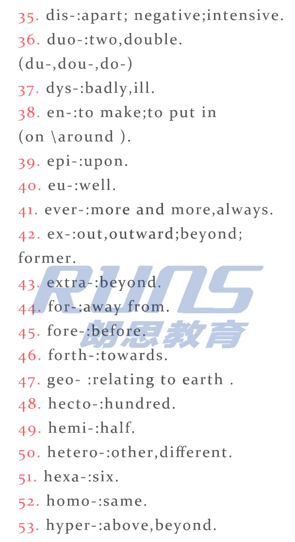 雅思詞匯：常見前綴和后綴3