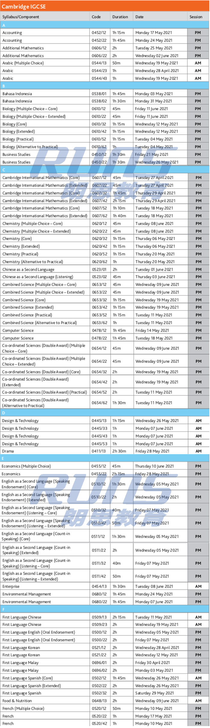 2021年IGCSE/A Level考試時間表出爐-IGCSE考試時間