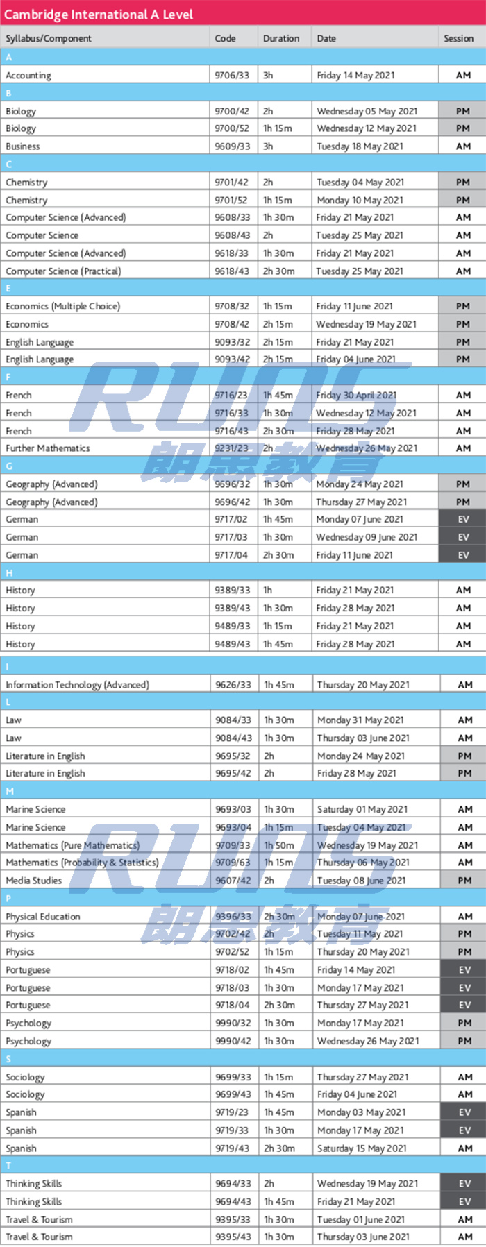 2021年IGCSE/A Level考試時間表出爐-A Level考試時間